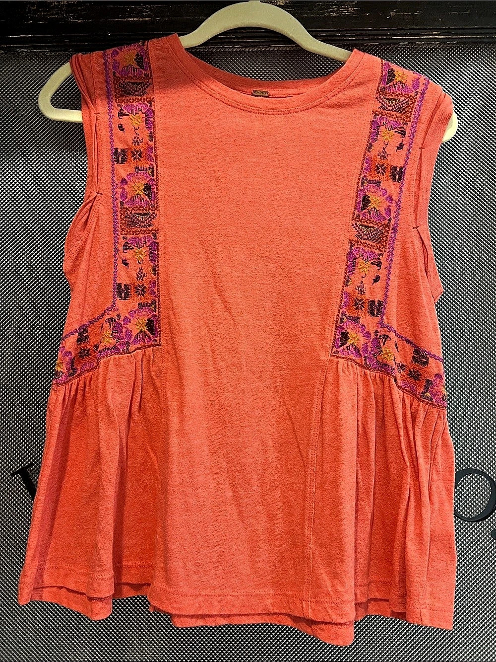Free People Embroidered Peplum Tank Top Orange & Purple Small